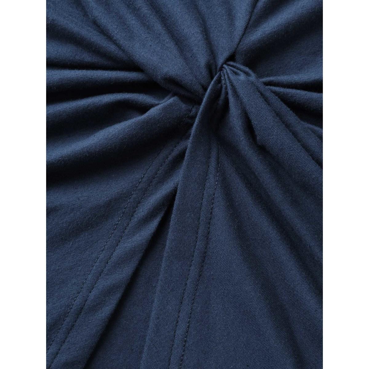 Plus Size Pure Cotton Knotted Backless T-Shirt Midnight Women Leisure Twist Round Neck Vacation T-shirts BloomChic 26/4X Product Image