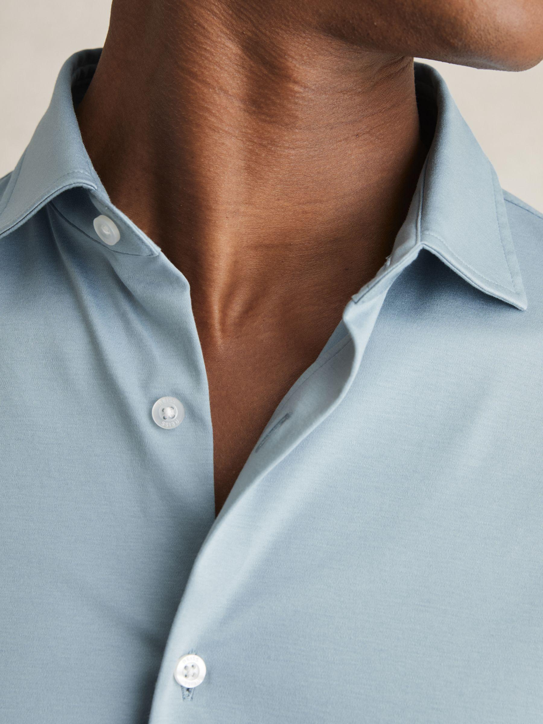 Cotton Jersey Button Through Shirt in Soft Blue Product Image