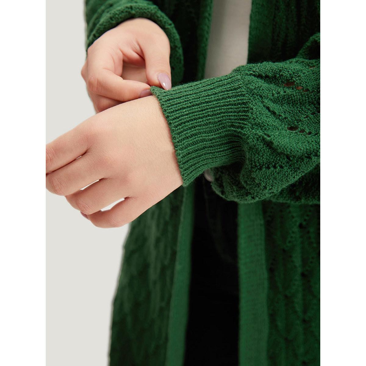 Plus Size Plain Geo Eyelet Drop Shoulder Maxi Cardigan Emerald Women Casual Loose Long Sleeve Dailywear Cardigans BloomChic 30/6X Product Image
