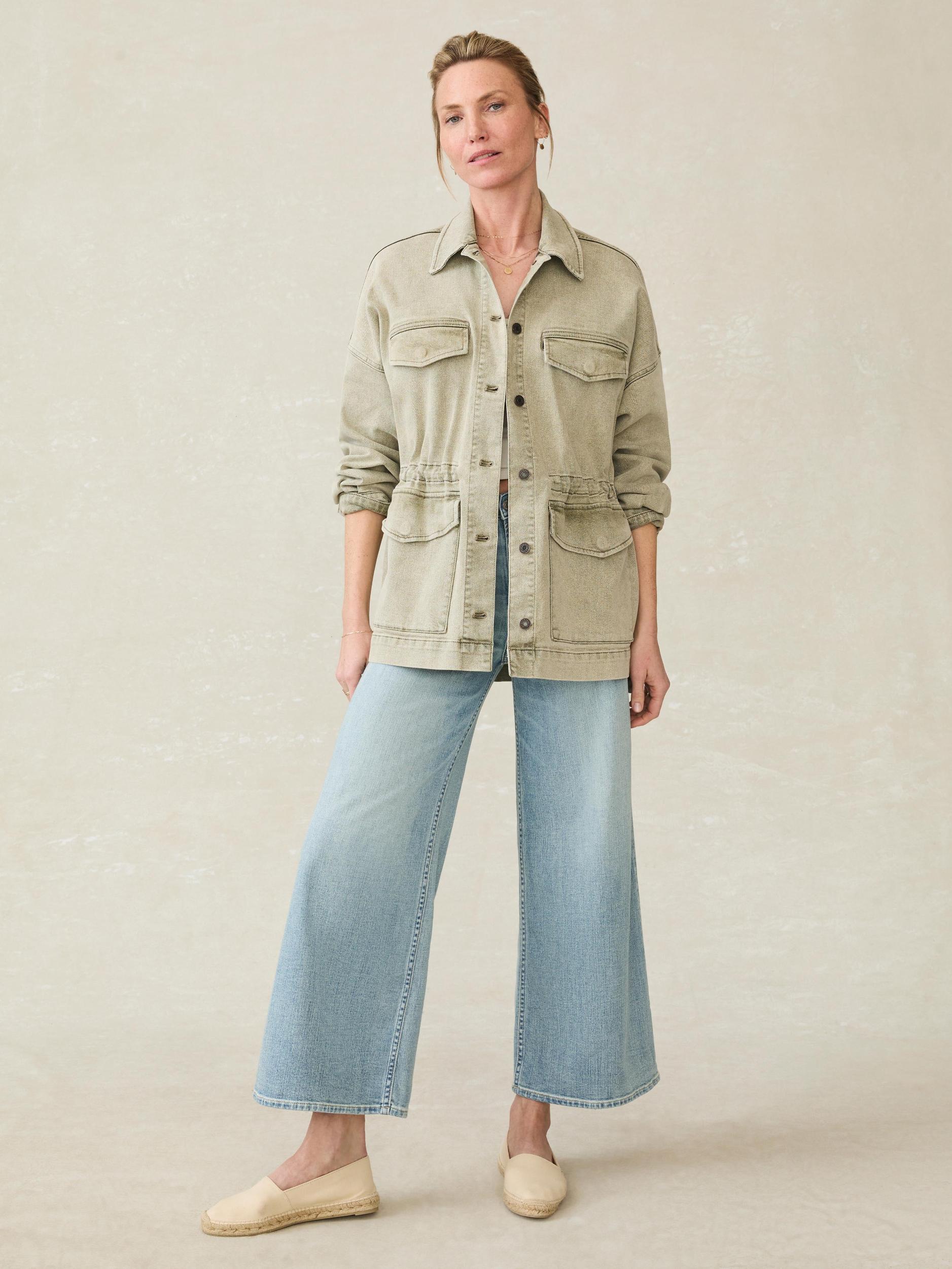 Sunwashed Denim Utility Jacket - Olive Haze Wash Female Product Image