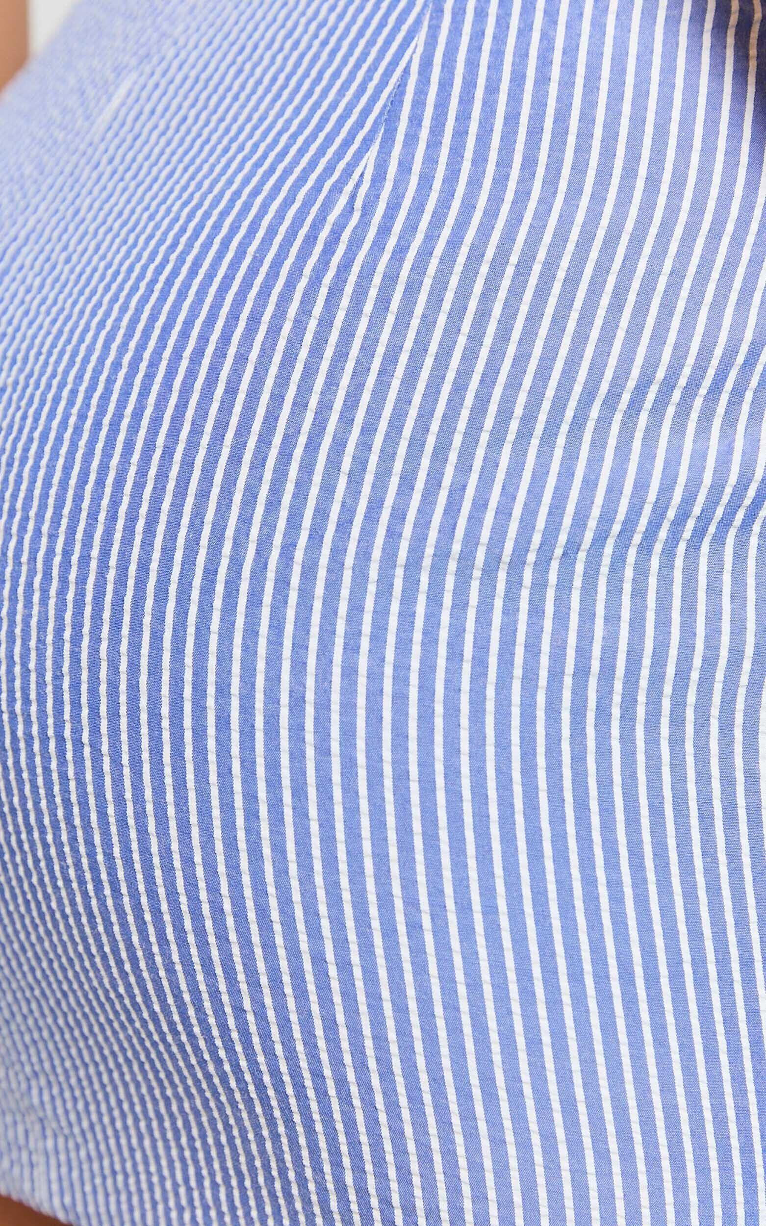 Sandra Mini Skirt - Twist Front Stripe Mini Skirt in Mid Blue Stripe Product Image