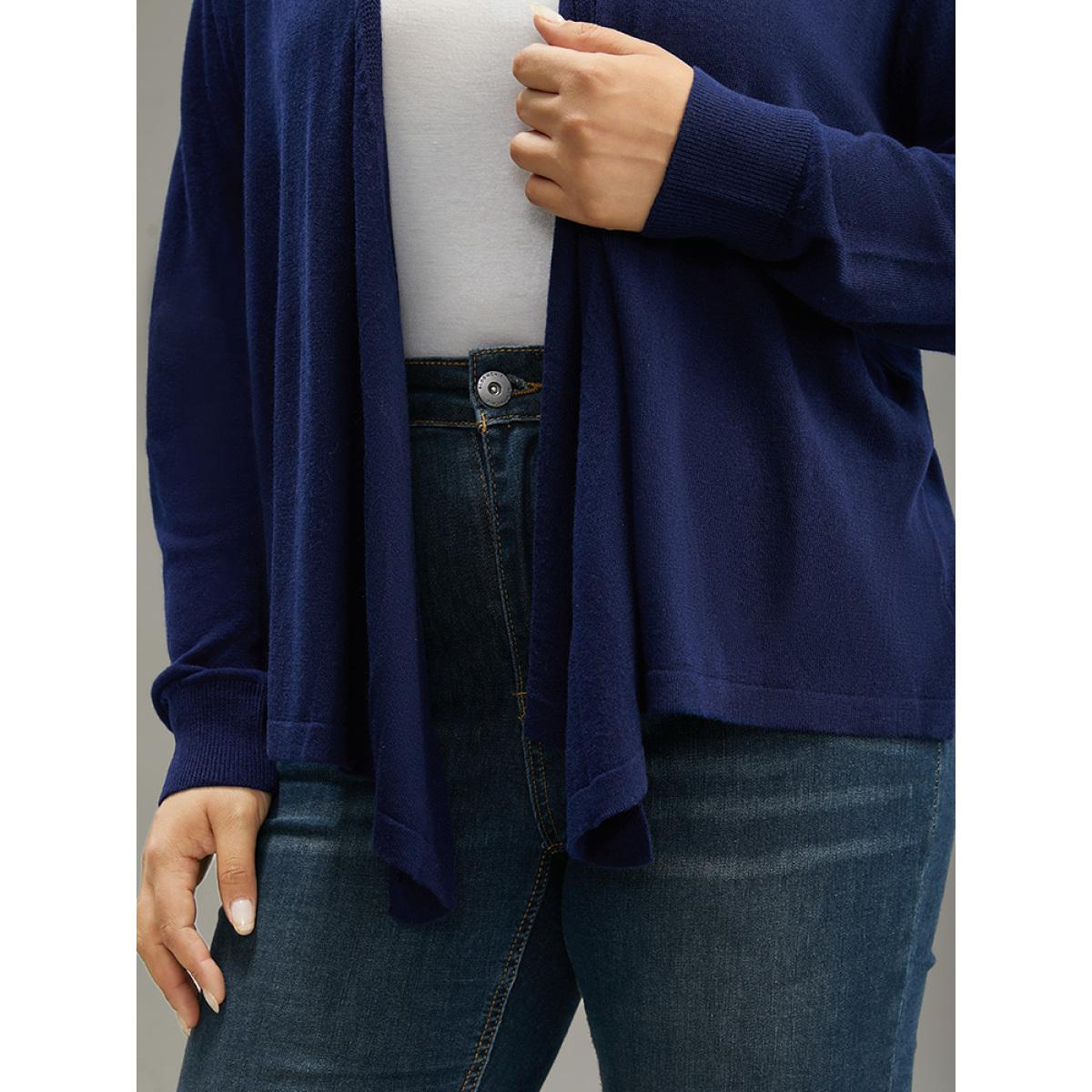 Plus Size Supersoft Essentials Asymmetrical Hem Elastic Cuffs Cardigan Indigo Women Basics Loose Long Sleeve Everyday Cardigans BloomChic 18-20/2X Product Image