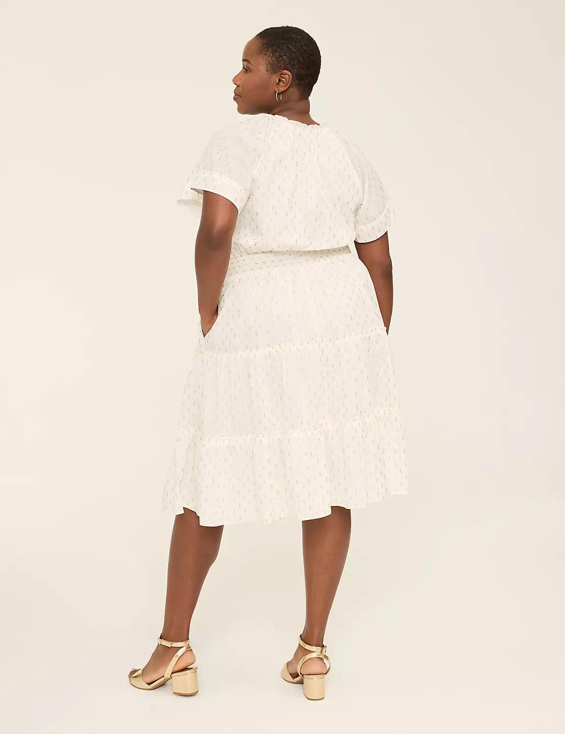 Lurex Flutter-Sleeve Split-Neck Midi Dress Product Image