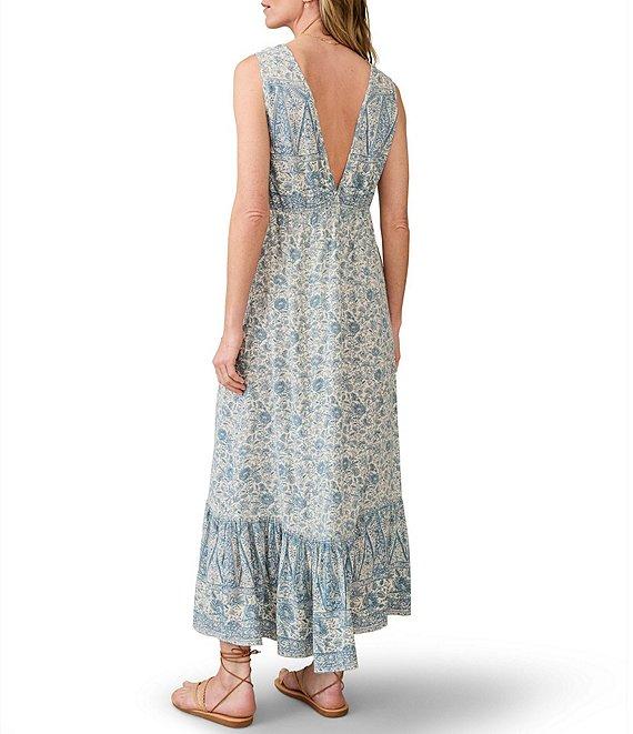 Faherty Eden Woven Floral Print V-Neck Sleeveless A-Line Maxi Dress Product Image