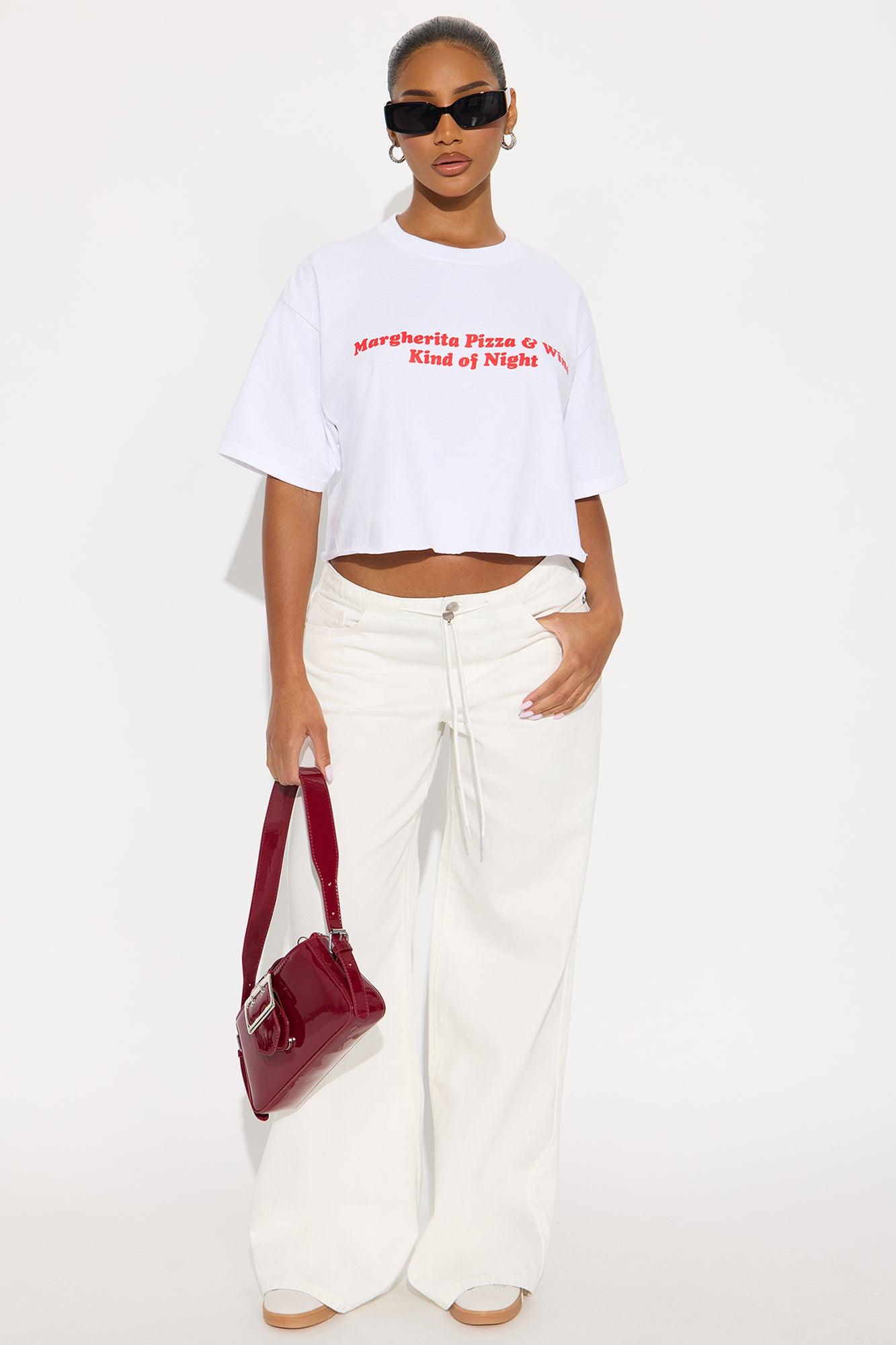 Pizza And Wine Night Cropped Tee - White Female Product Image