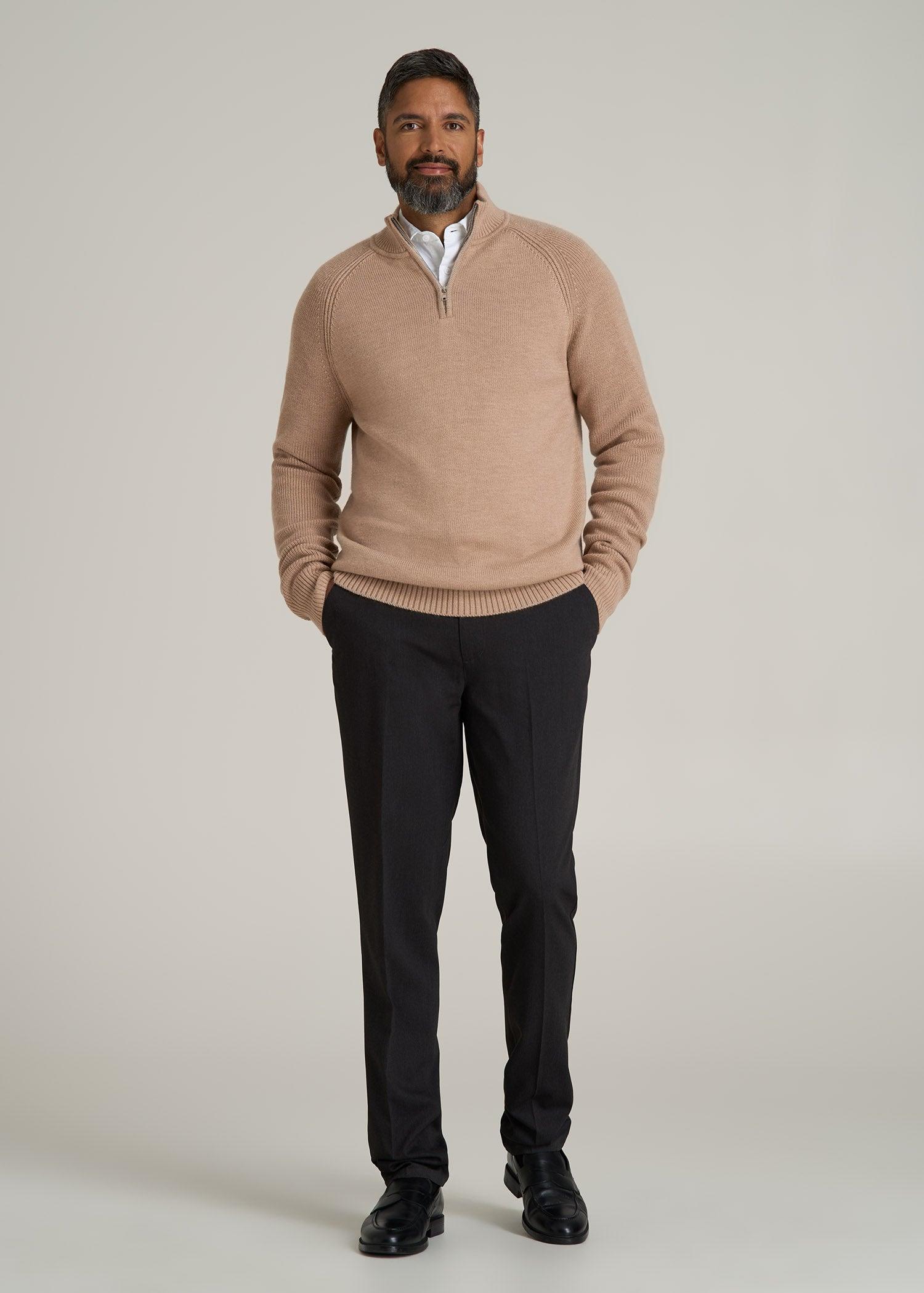 Chunky Merino Quarter-Zip Sweater for Tall Men in Oat Product Image
