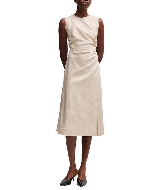 BOSS by Hugo Boss Dianah Crew Neck Sleeveless Side Ruche Midi Dress Product Image