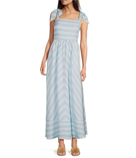 SAIL to SABLE x Style Charade Stripe Print Square Neck Tie Shoulder Sleeveless Maxi Dress Product Image