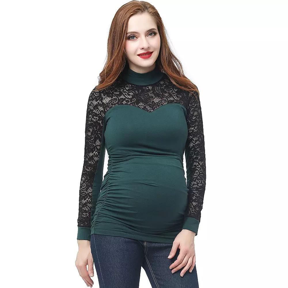 Maternity Pokkori Mockneck Lace Panel Top, Women's,  Product Image