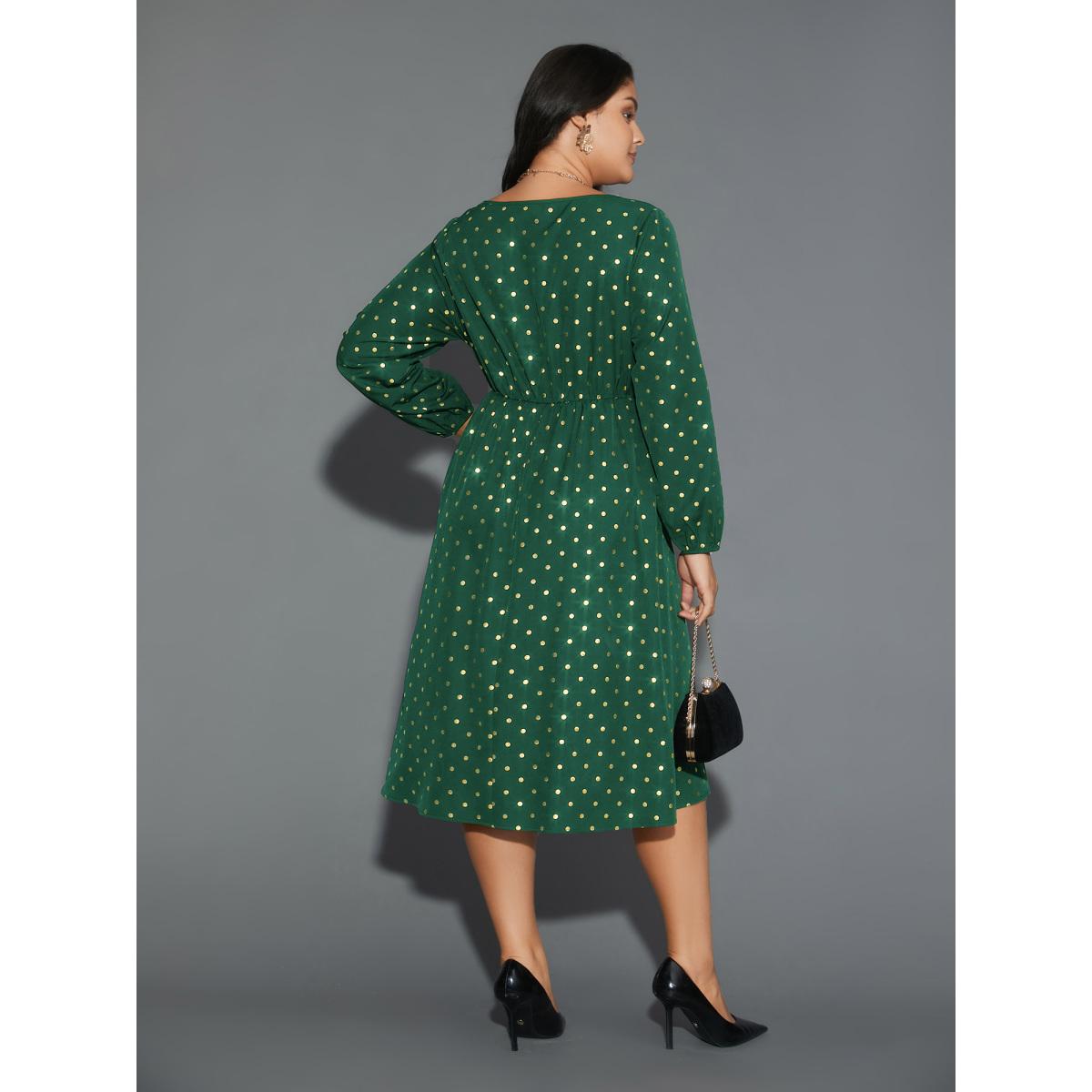 Plus Size Glitter Polka Dot Heart Neckline Dress Emerald Women Cocktail Woven ribbon&lace trim Party Curvy Bloomchic 26/4X Product Image