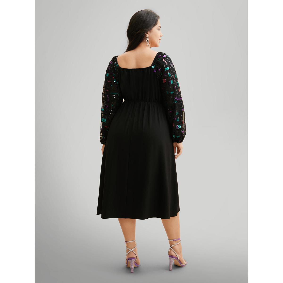 Plus Size Heart Neckline Sequin Mesh Patchwork Dress Black Women Cocktail Texture Party Curvy Bloomchic 22-24/3X Product Image