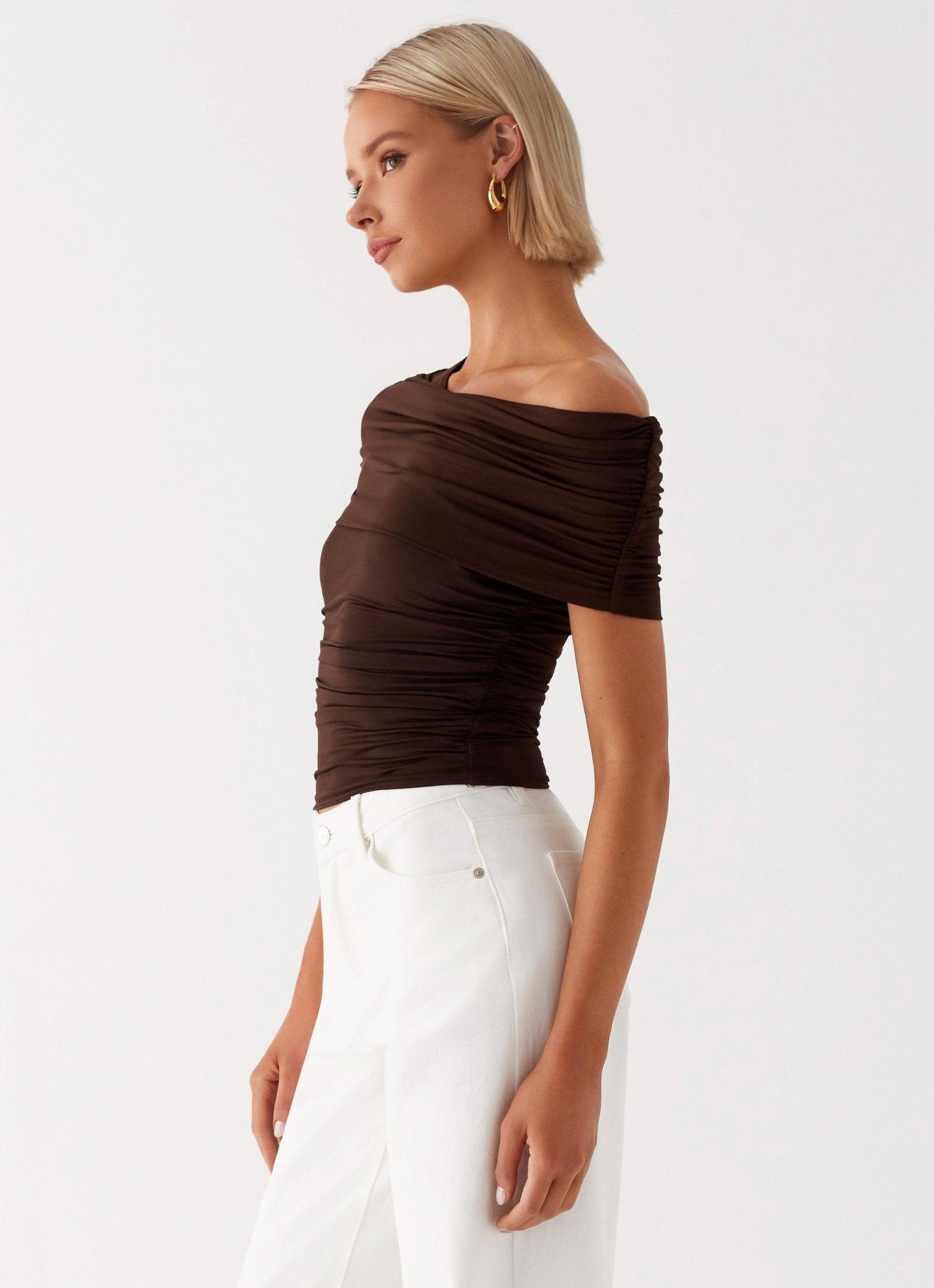 Gabbie Off Shoulder Top - Chocolate Product Image
