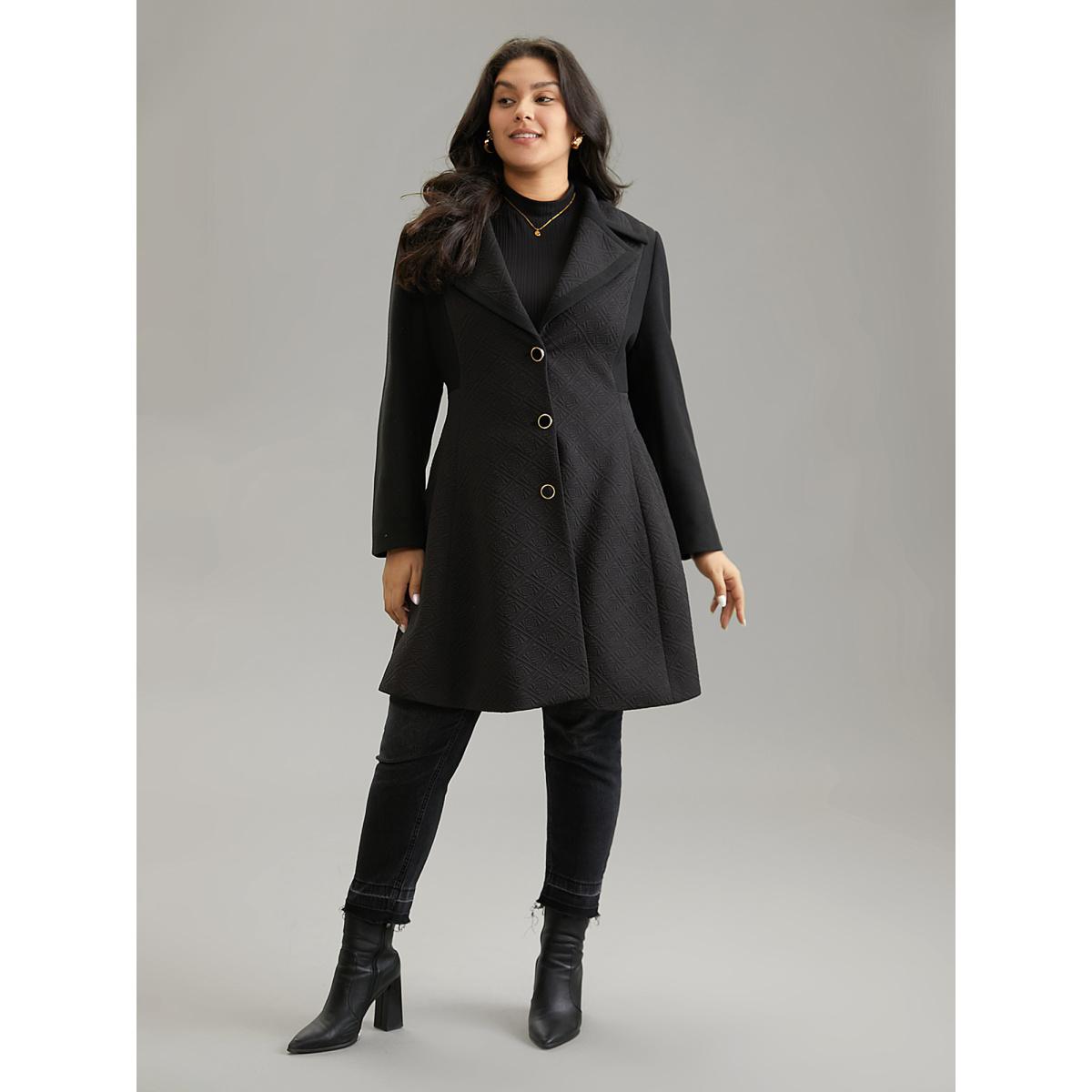 Plus Size Solid Textured Button Up Lapel Collar Woven Coat Women Black Elegant Texture Ladies Everyday Winter Coats BloomChic 10/M Product Image