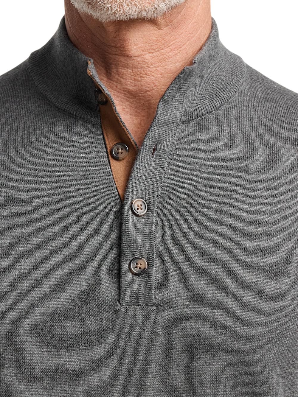 Supima Cotton Four Button Mock Neck Sweater - Medium Grey Product Image