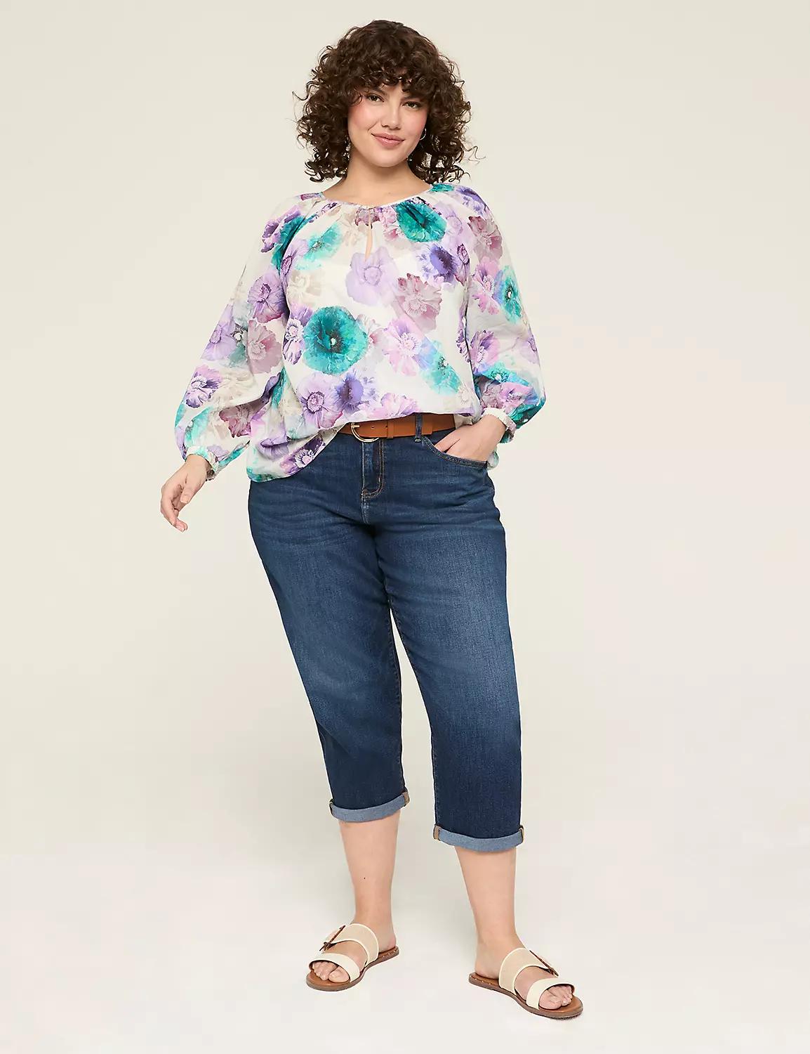 Bracelet-Sleeve Button-Neck Blouse Product Image