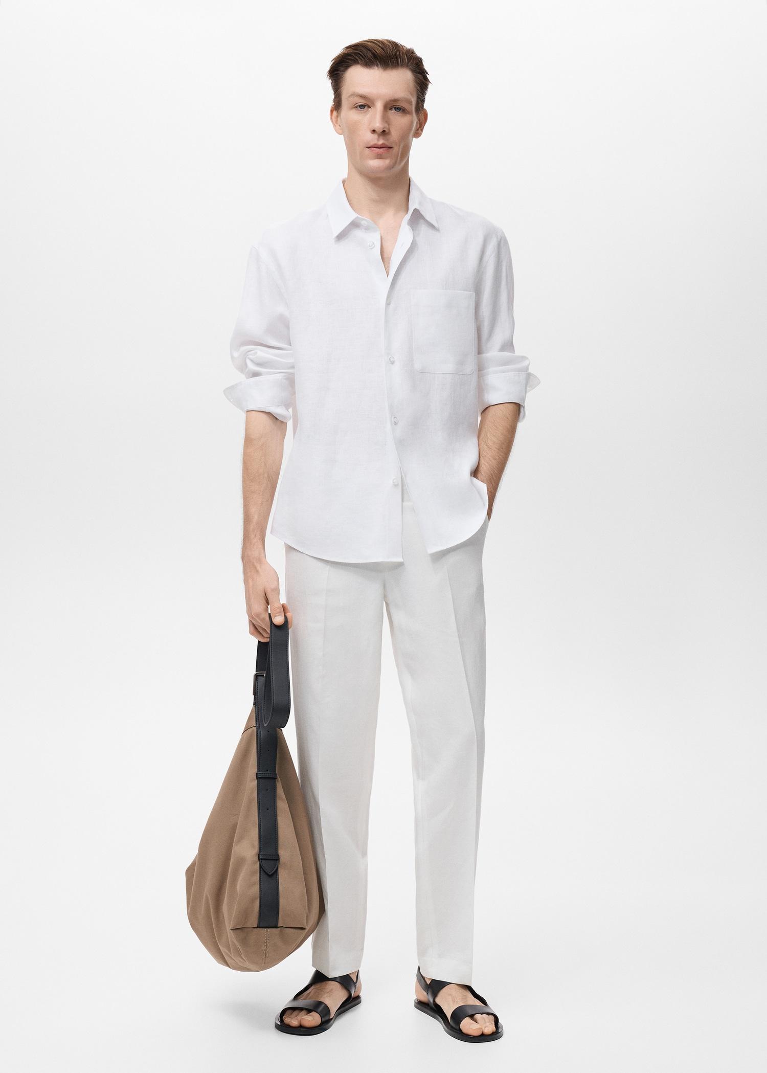 100% linen shirt with pocket - Men | MANGO USA Product Image