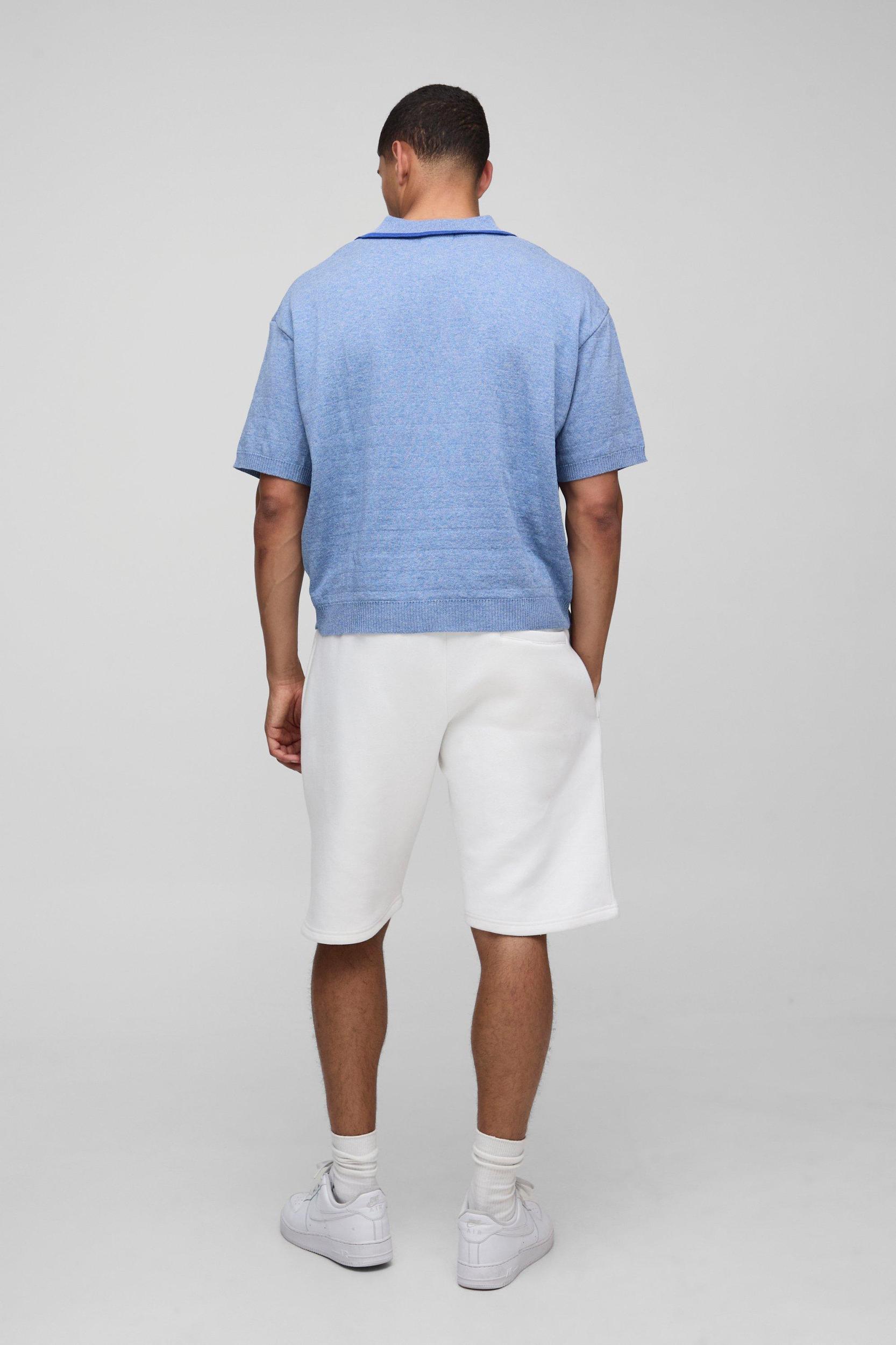 Oversized Boxy Face Jacquard Knitted Polo | boohooMAN USA Product Image