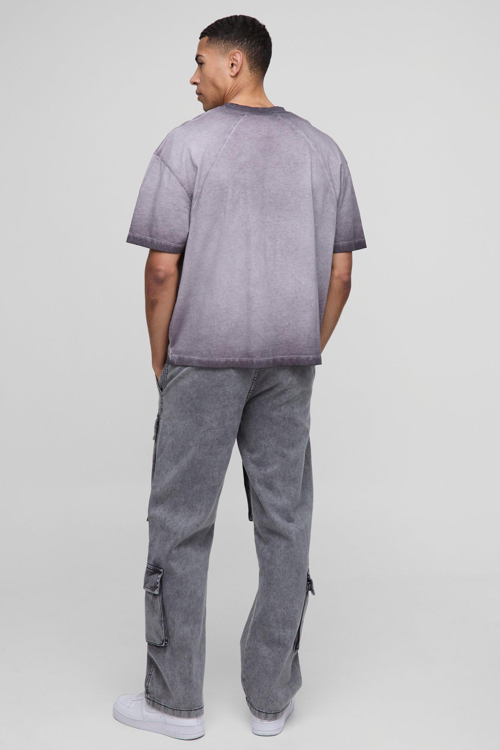 Oversized Boxy Panelled Acid Wash T-Shirt | boohooMAN USA Product Image