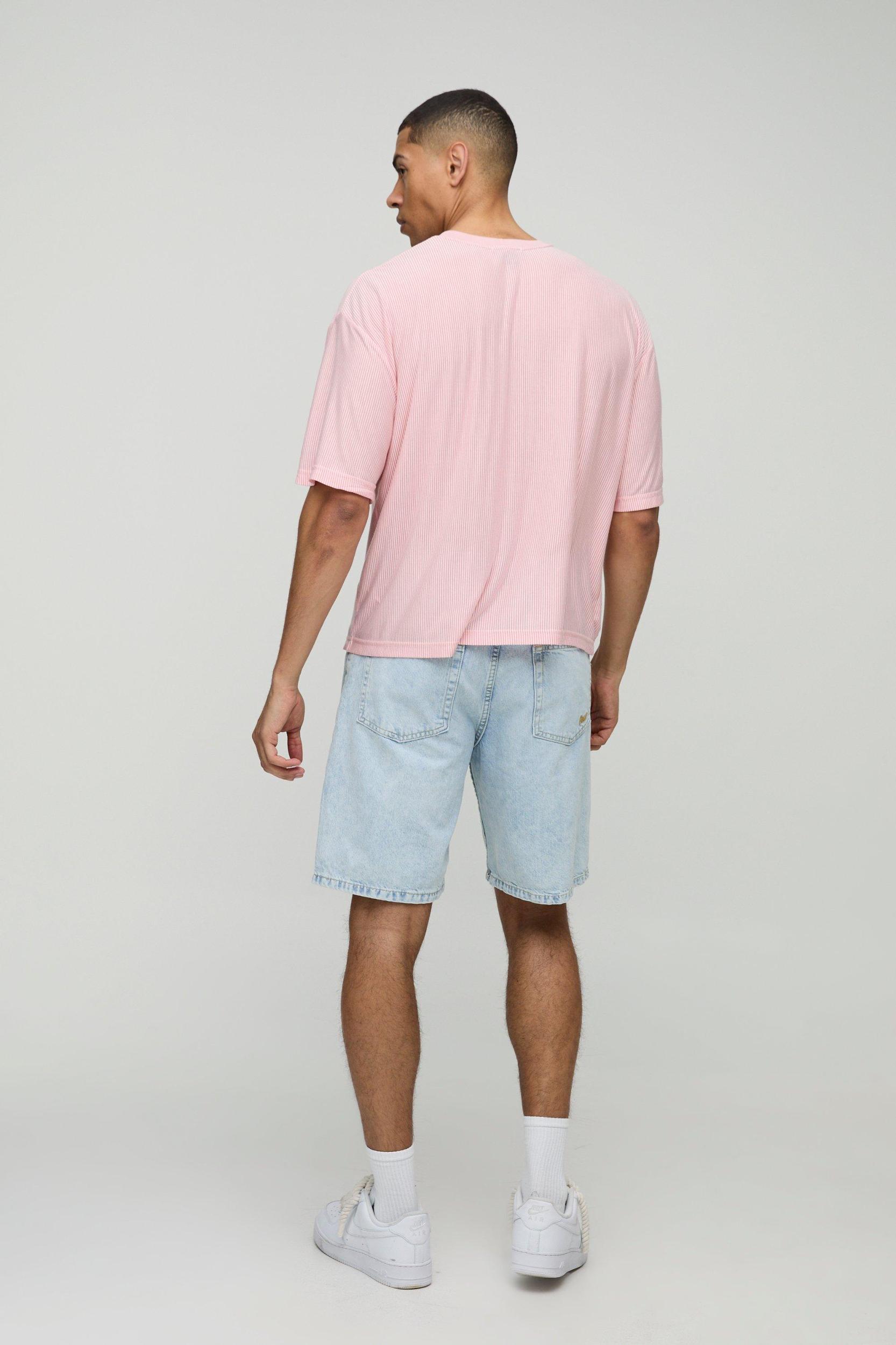 Oversized Boxy Fine Stripe T-Shirt | boohooMAN USA Product Image