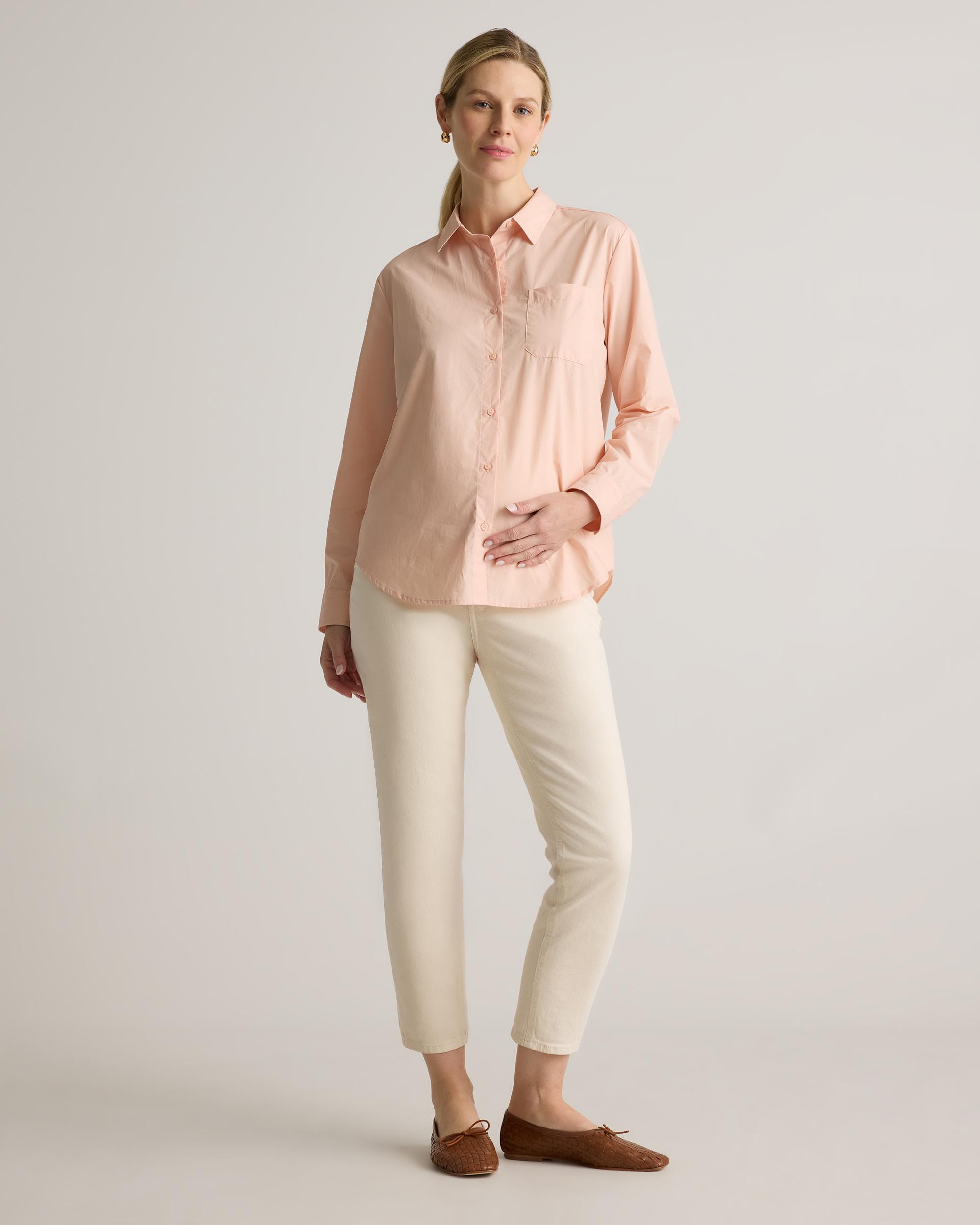 Quince | Women's Poplin Maternity Long Sleeve Shirt Organic Cotton Product Image