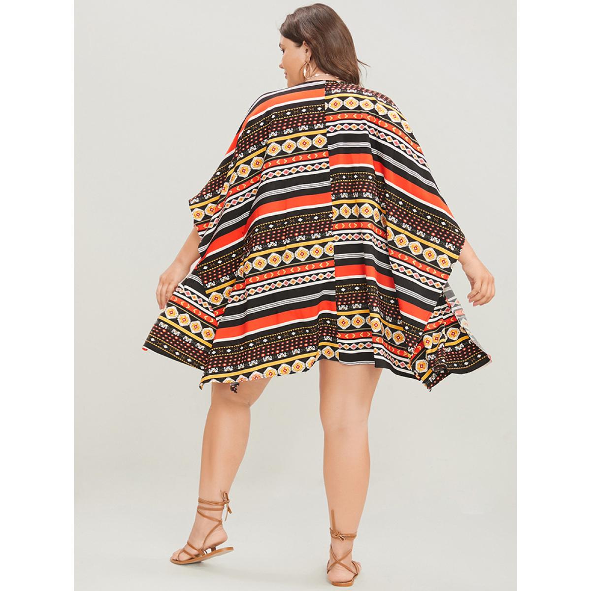 Plus Size Bandana Dolman Sleeve Open Front Cover Up Women Multicolor Vacation Loose Dailywear Kimonos BloomChic 26/4X Product Image