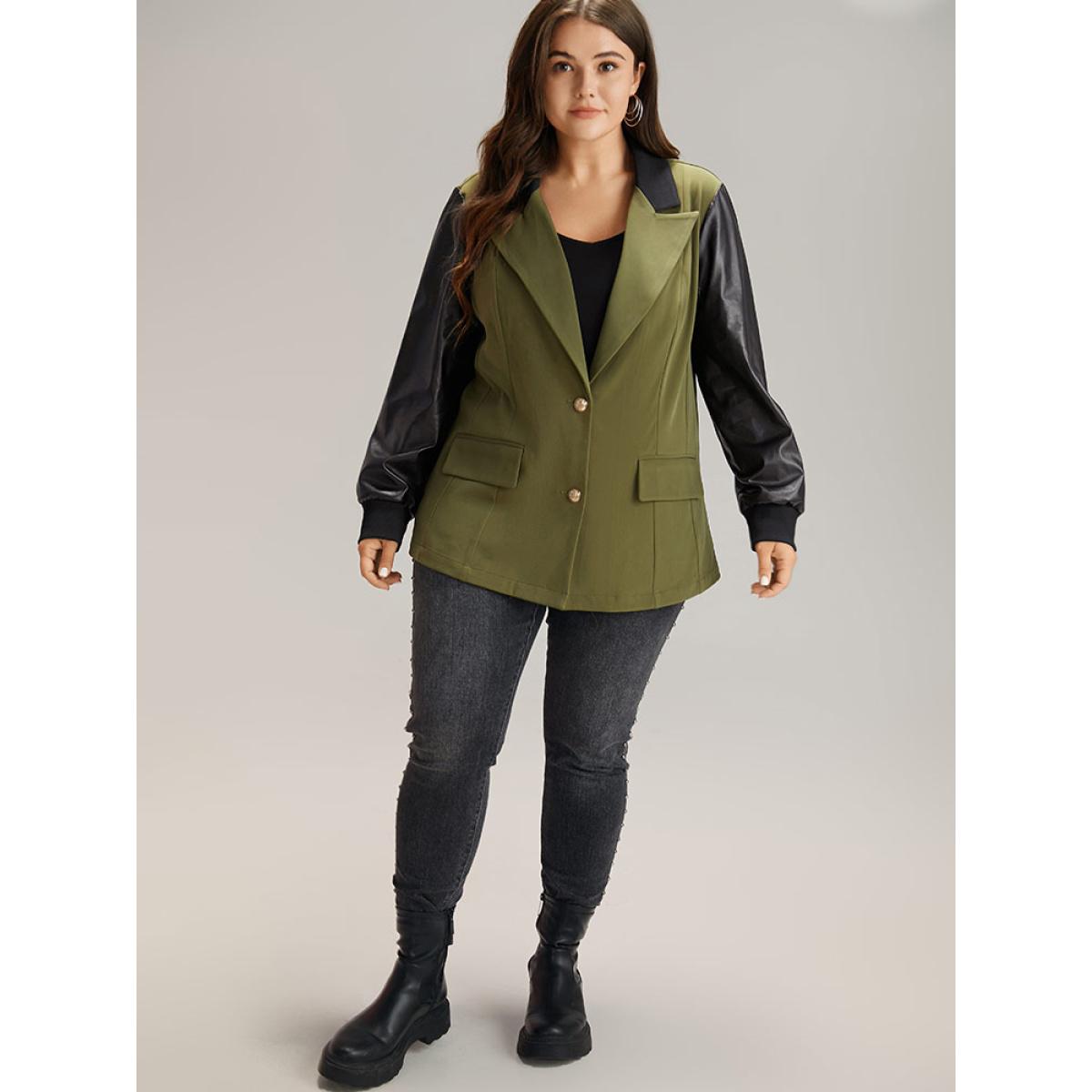 Plus Size Contrast Flap Pocket Button Fly Coat Women ArmyGreen Casual Contrast Ladies Dailywear Winter Coats BloomChic 10/M Product Image