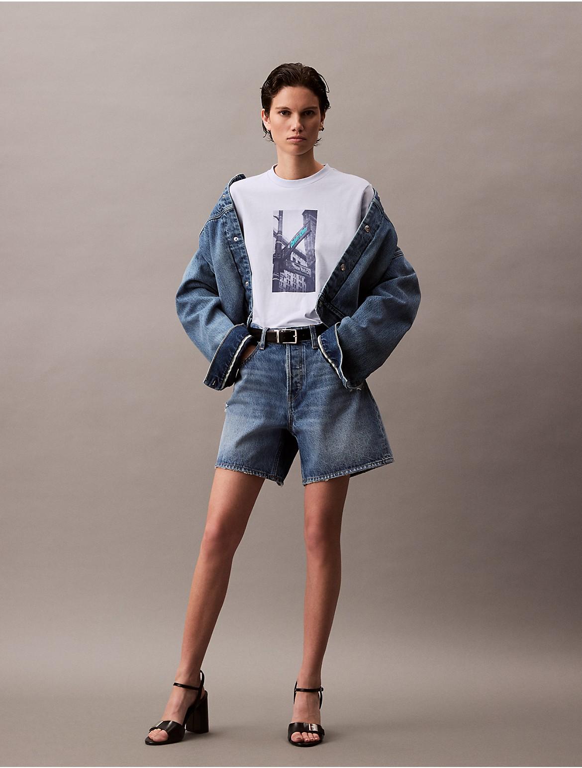 Calvin Klein Womens Street Sign Graphic Boxy T-Shirt - Blue Product Image