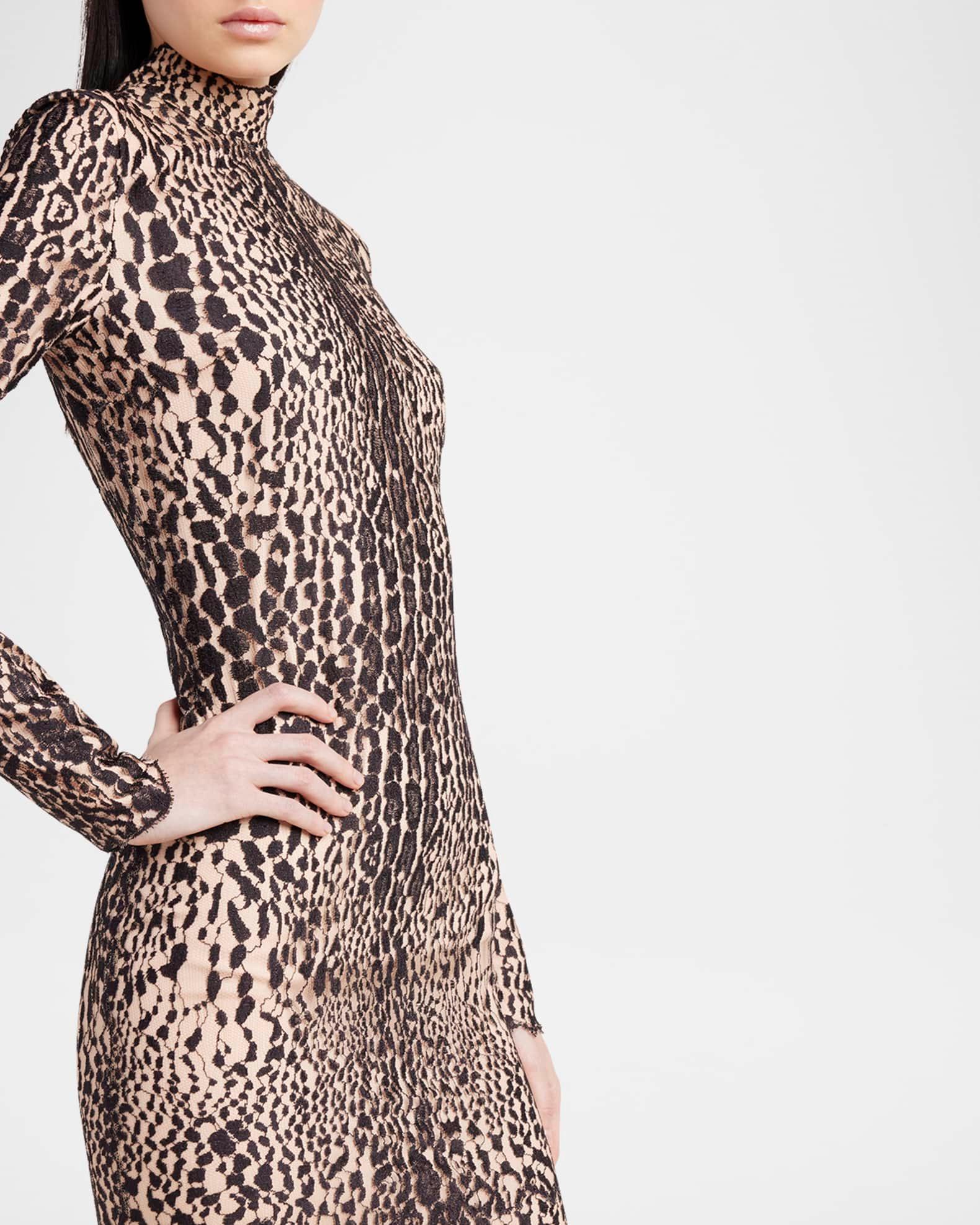 Leopard Lace Mock-Neck Evening Dress Product Image