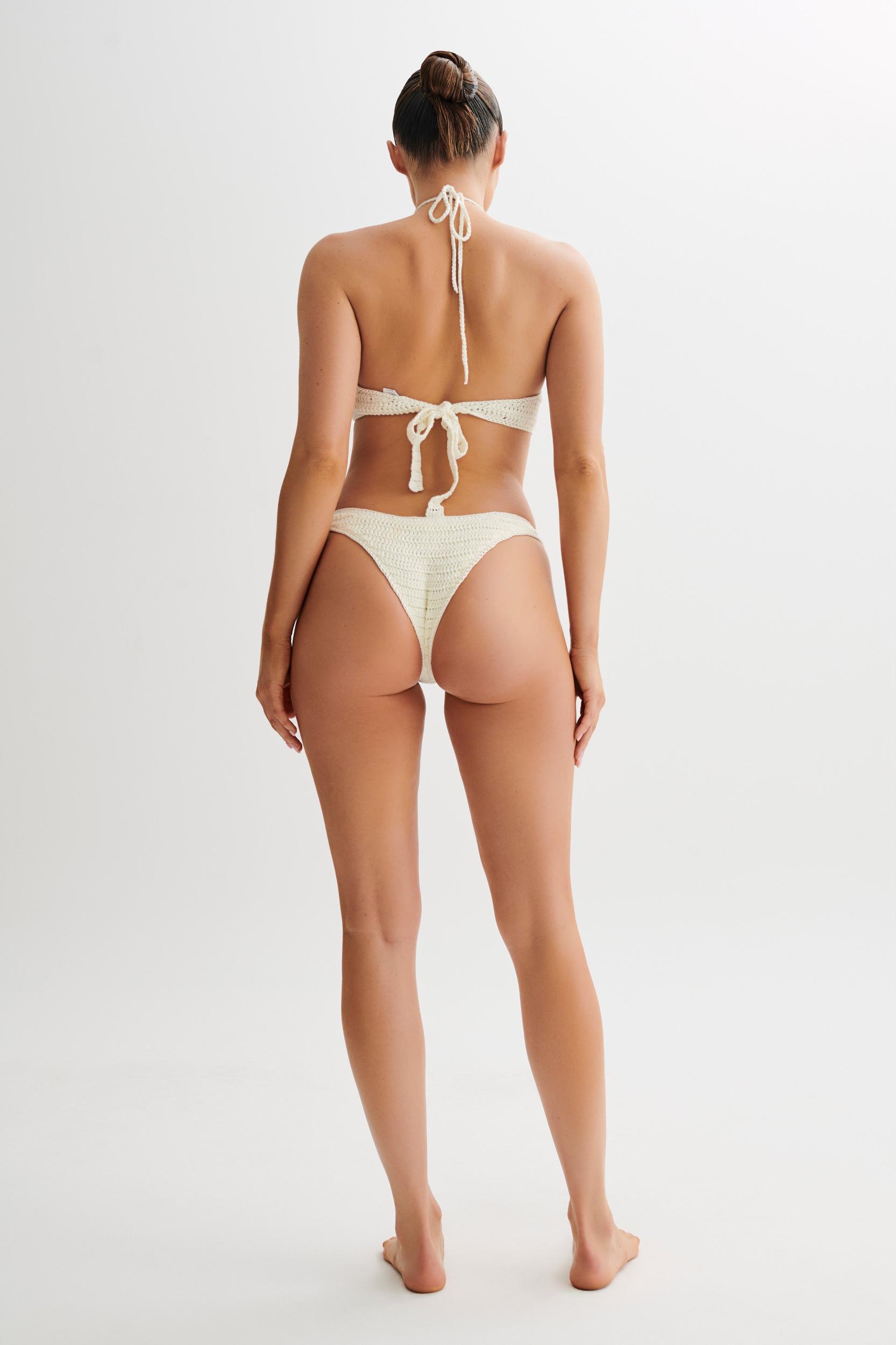 Skye Floral Crochet Tie Up Bikini Bottom - Ivory Product Image