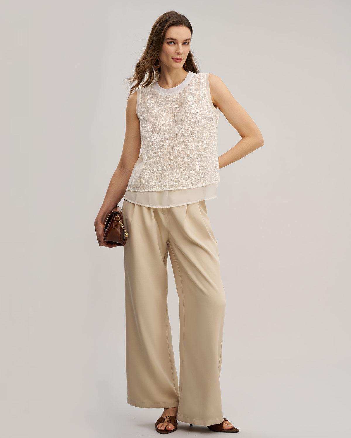 Apricot Round Neck See Through Tank Top Product Image