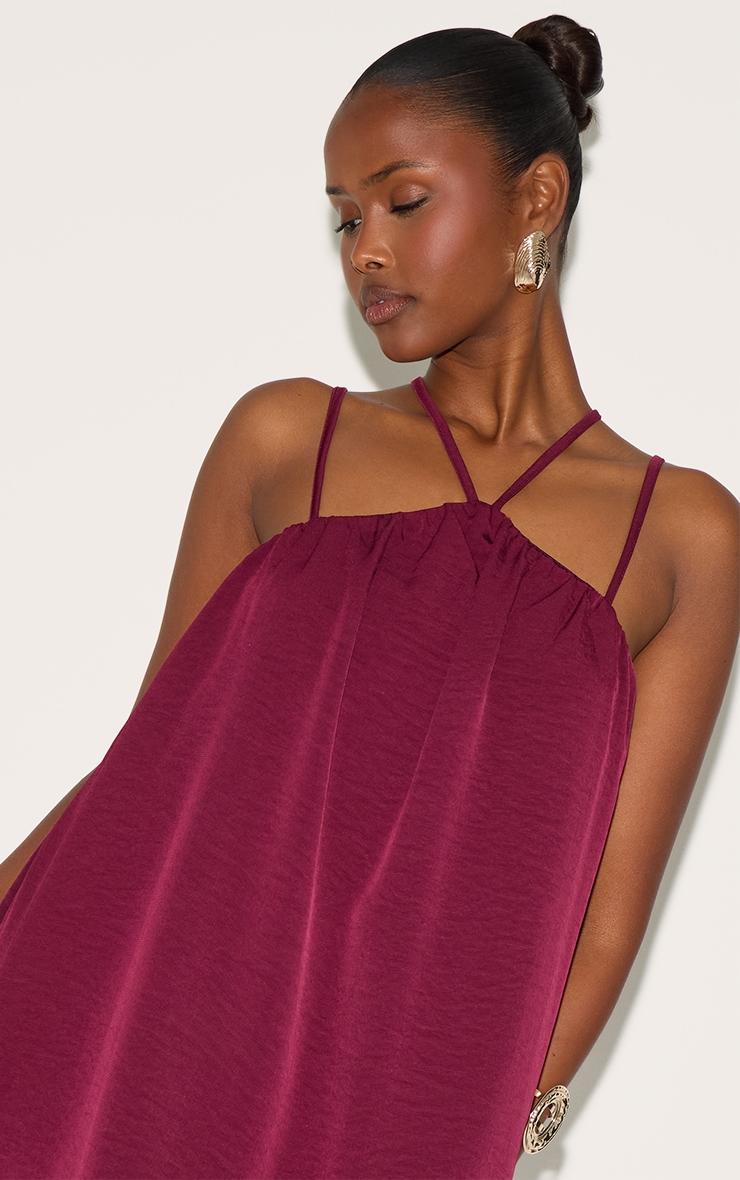  Wine Puff Ball Strappy Mini Dress Product Image