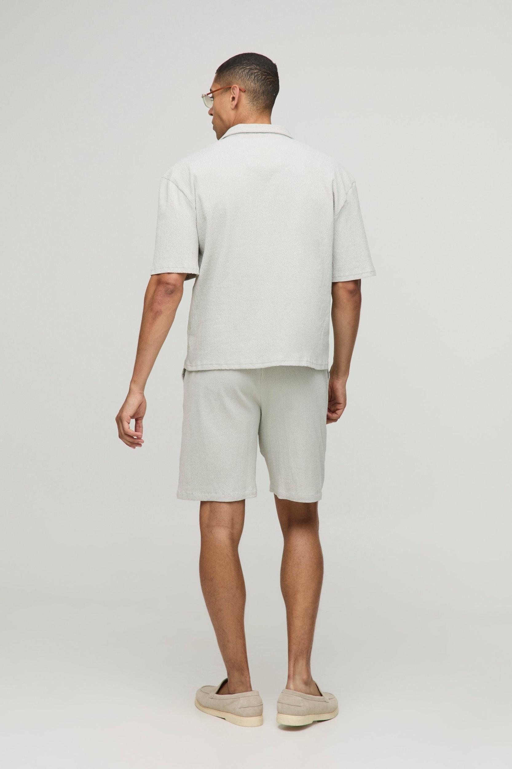 Oversized Boxy Seersucker Crinkle Shirt & Short Set | boohooMAN USA Product Image