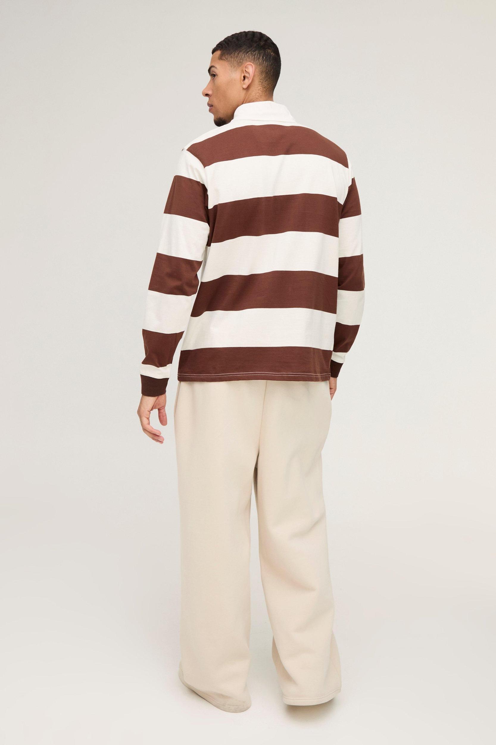 Regular Fit Stripe Long Sleeve Rugby Polo | boohooMAN USA Product Image