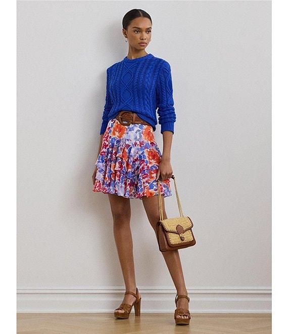 Lauren Ralph Lauren Crinkle Georgette Floral Print Tiered A-Line Skirt Product Image