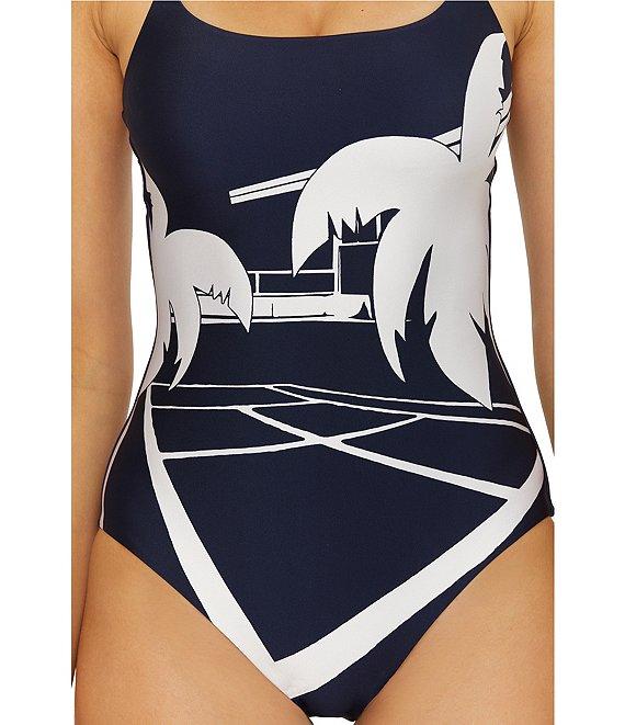 Trina Turk Trina Tennis Scenic Print Square Neck One Piece Swimsuit Product Image