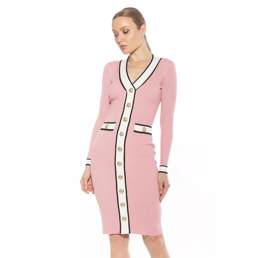 Women's ALEXIA ADMOR Janet V-Neck Button-Front Knit Dress, Size: XS, Camel Product Image