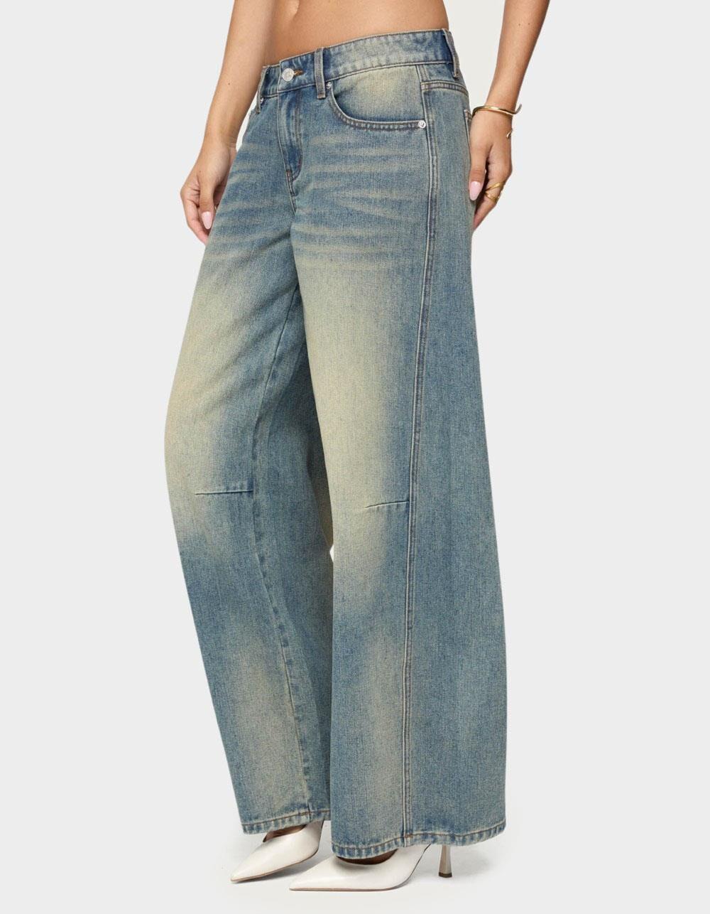 EDIKTED Washed Low Rise Baggy Jeans - BLUE Product Image