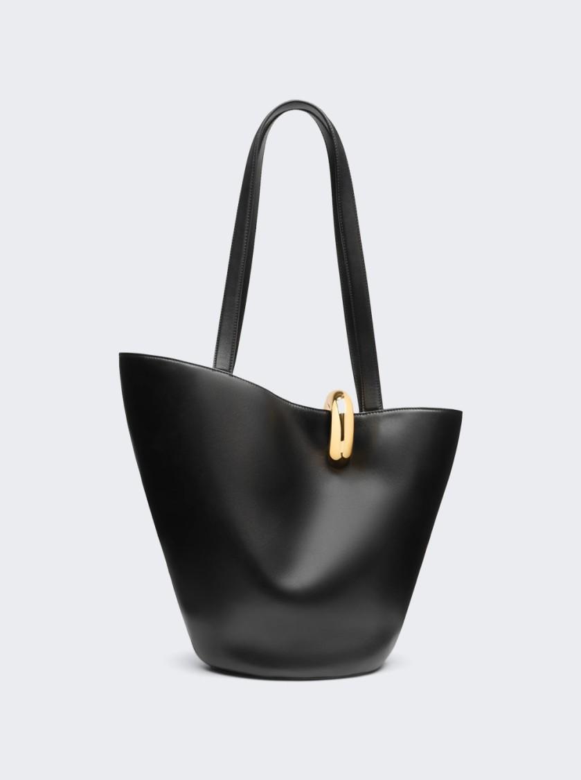JACQUEMUS The Medium Bambola Asymmetric Leather Bucket Bag In Black 990 Product Image