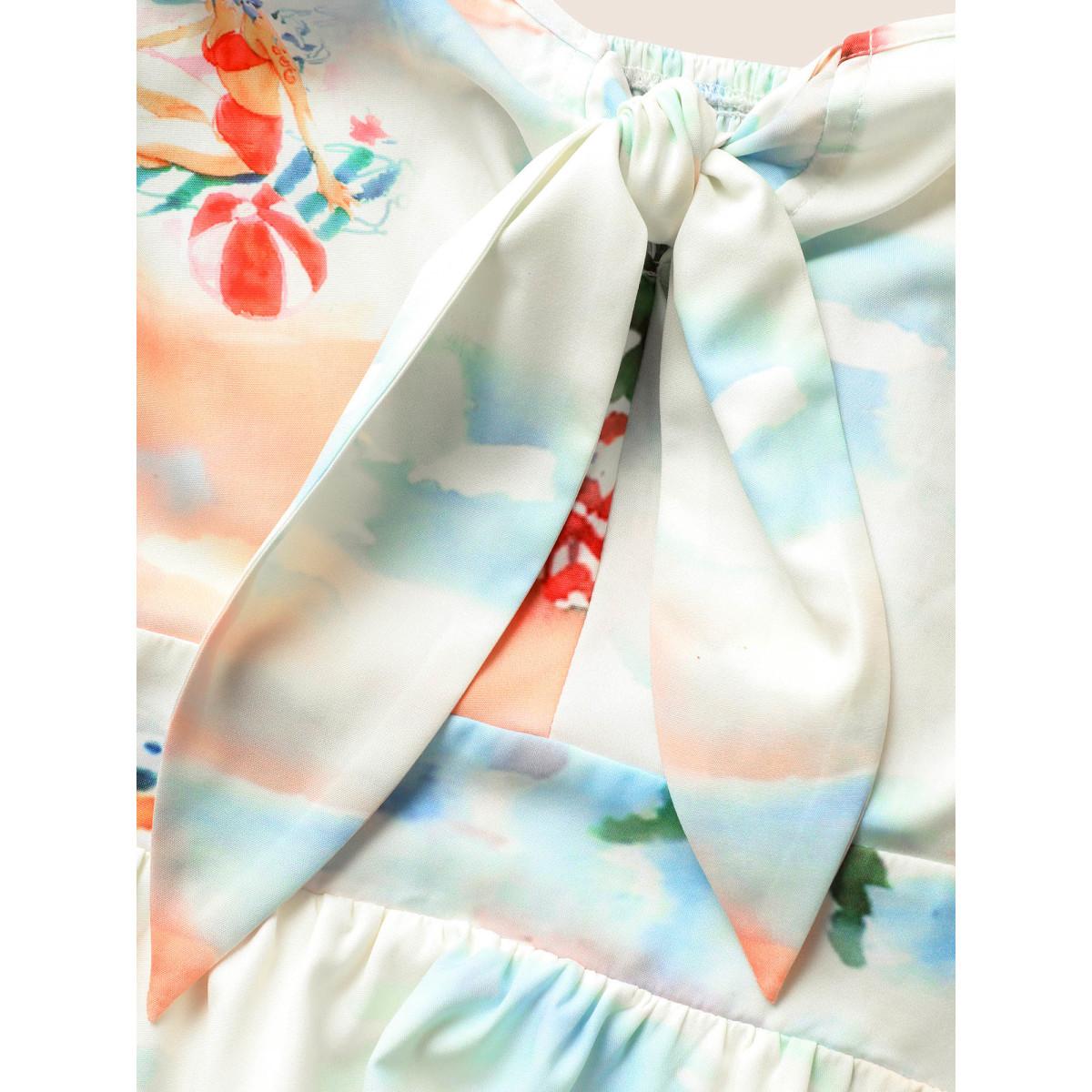 Plus Size V Neck Tropical Print Tie Knot Midi Dress LightBlue Women Resort Tie knot V-neck Sleeveless Curvy BloomChic 18-20/2X Product Image