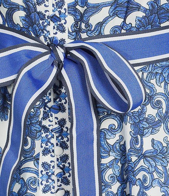 Antonio Melani Brynn Navy Scarf Print Long Sleeve Tie Waist Dress Product Image