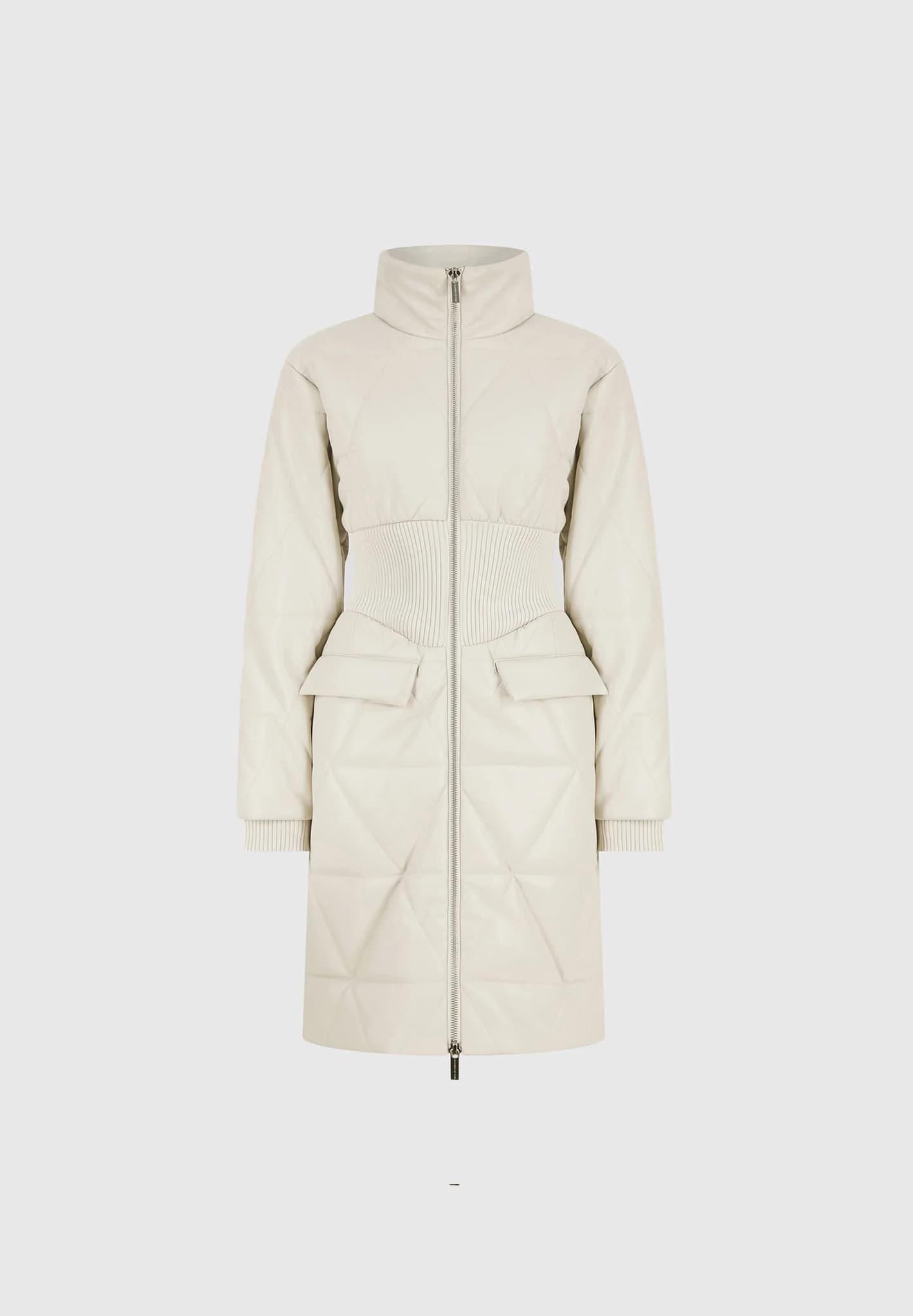 Quilted Leather Longline Corset Coat - Beige Female Product Image