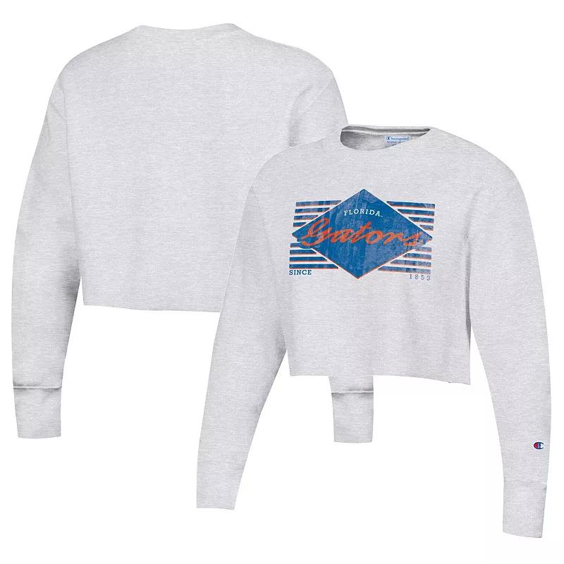 Women's Champion Heather Gray Harvard Crimson Reverse WeaveÂ Cropped Pullover Sweatshirt,  Product Image