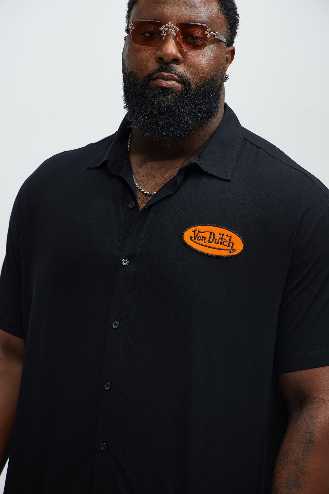 Von Dutch Front And Back Graphic Short Sleeve Button Up Shirt - Black Male Product Image