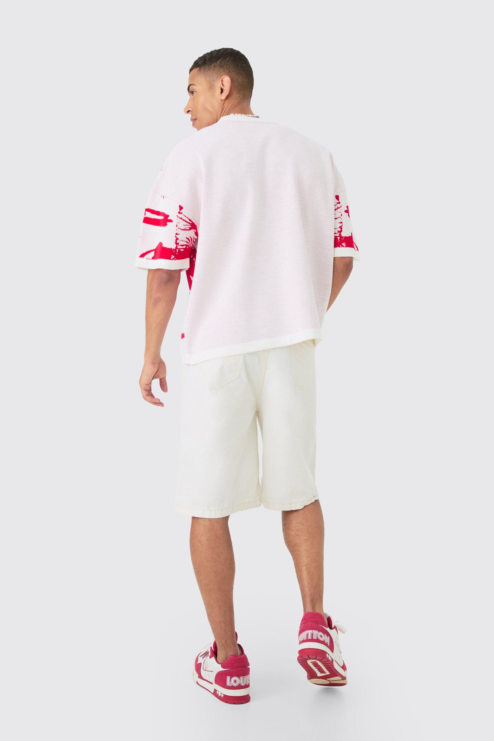 Oversized Line Scenic Knitted T-shirt | boohooMAN USA Product Image