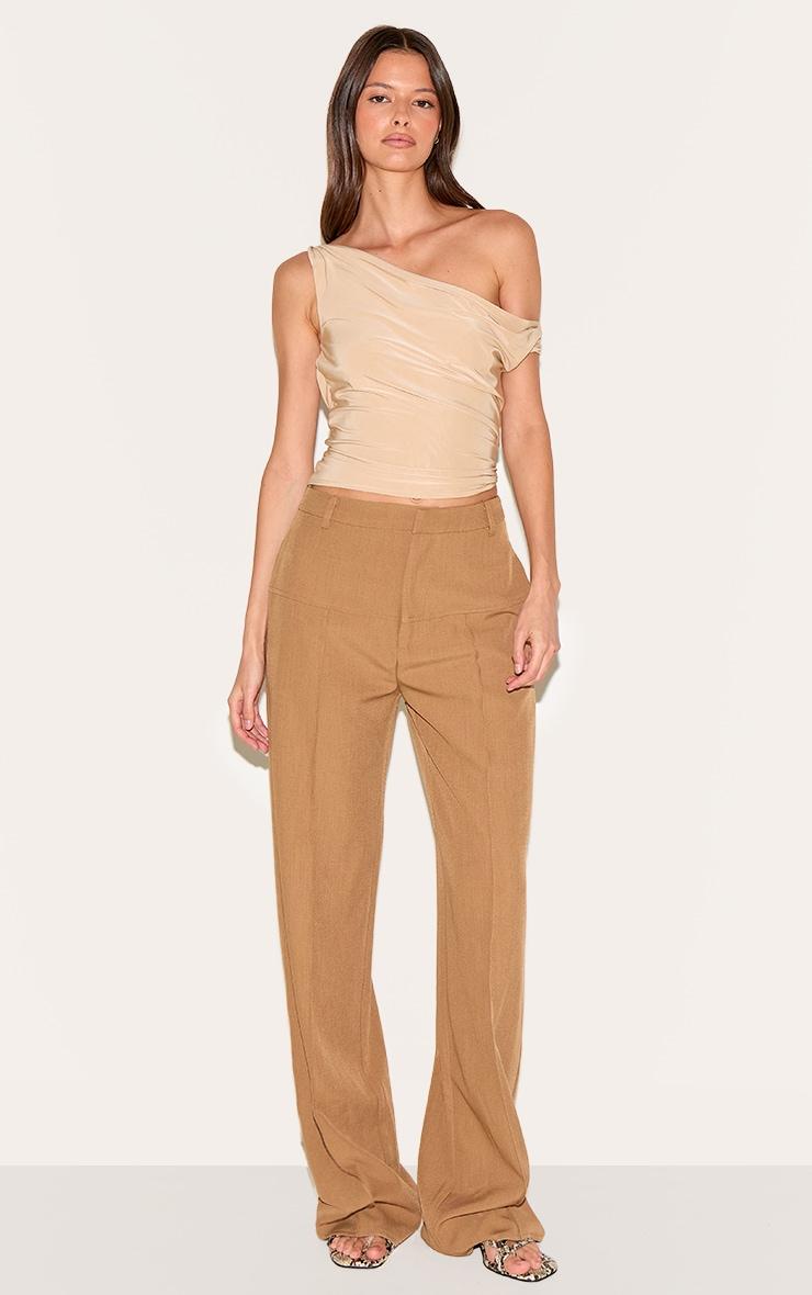 Sand Double Layer Slinky Twist Arm Cowl Long Top Product Image