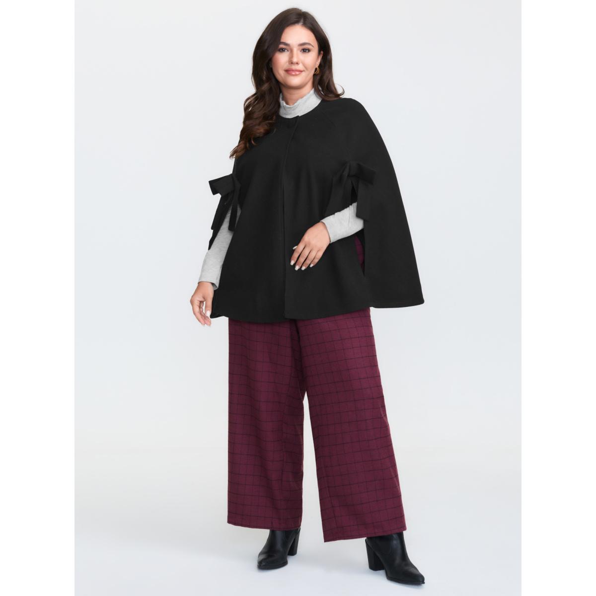 Plus Size Bowknot Cape Style Split Coat Women Black Retro Ladies Elegant Winter Coats BloomChic 12/L Product Image