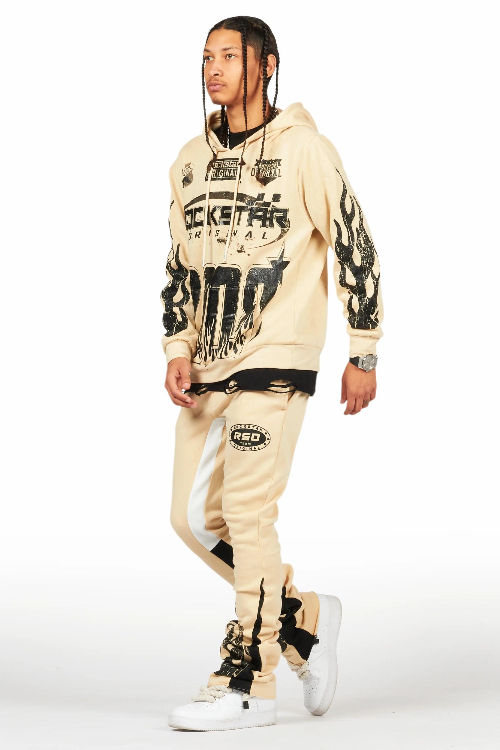 Amos Beige Stacked Flare Hoodie Track Set Male Product Image