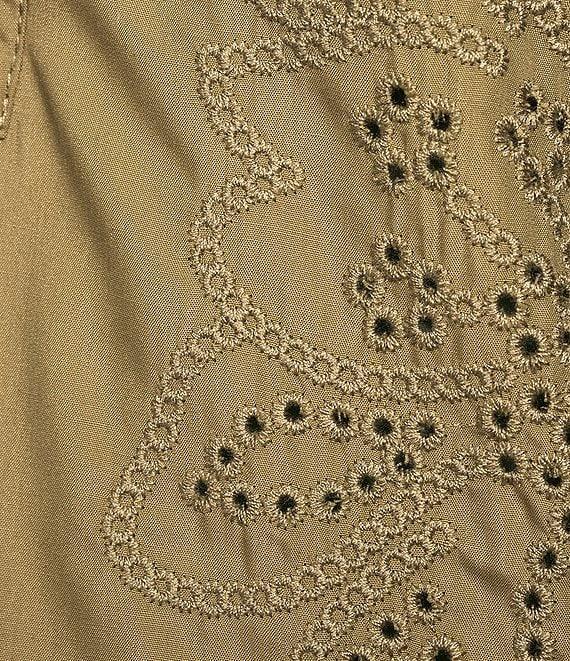 Current Air Eyelet Split Neck Long Sleeve Blouse Product Image