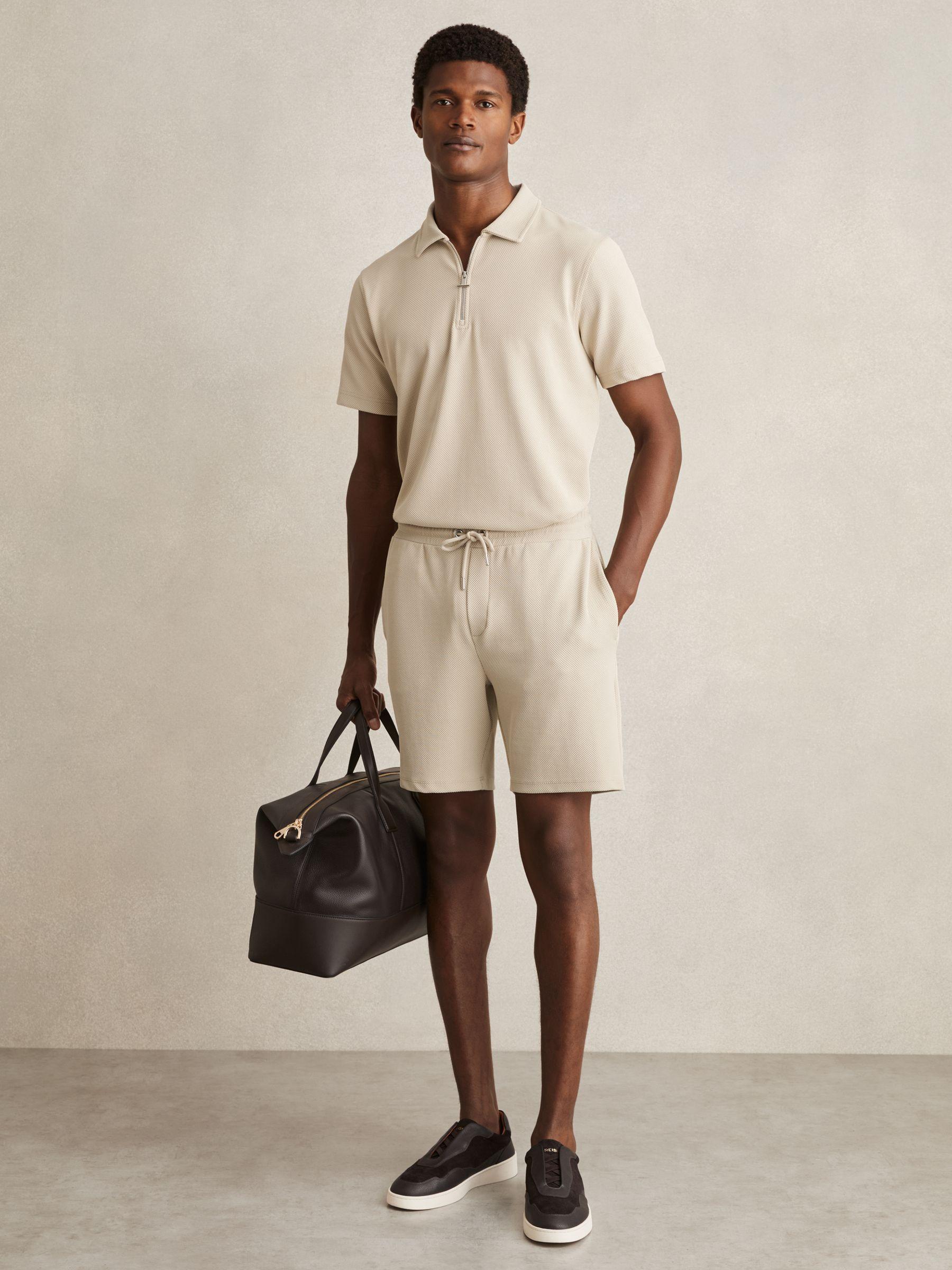 Textured Drawstring Shorts in Stone Product Image