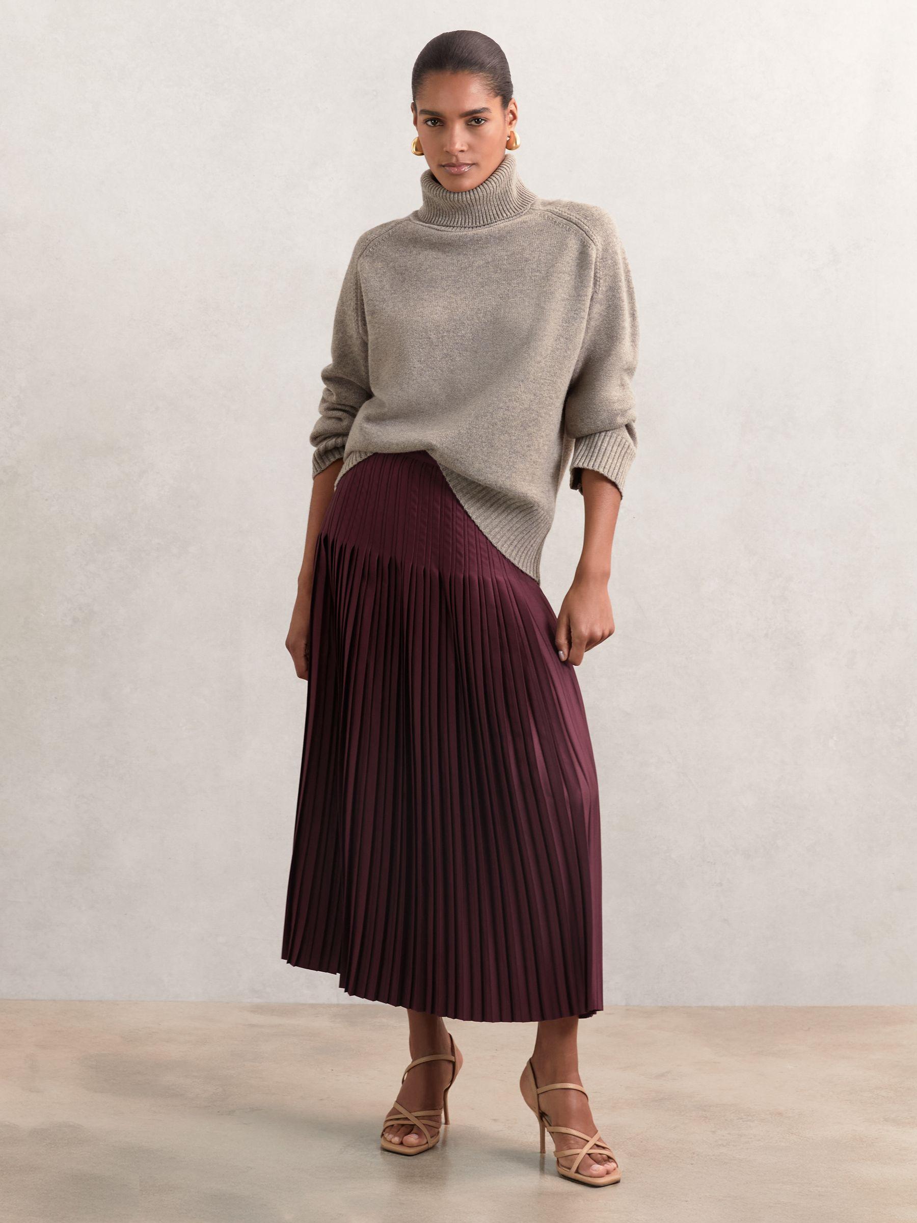 Pleated Midi Skirt in Burgundy Product Image